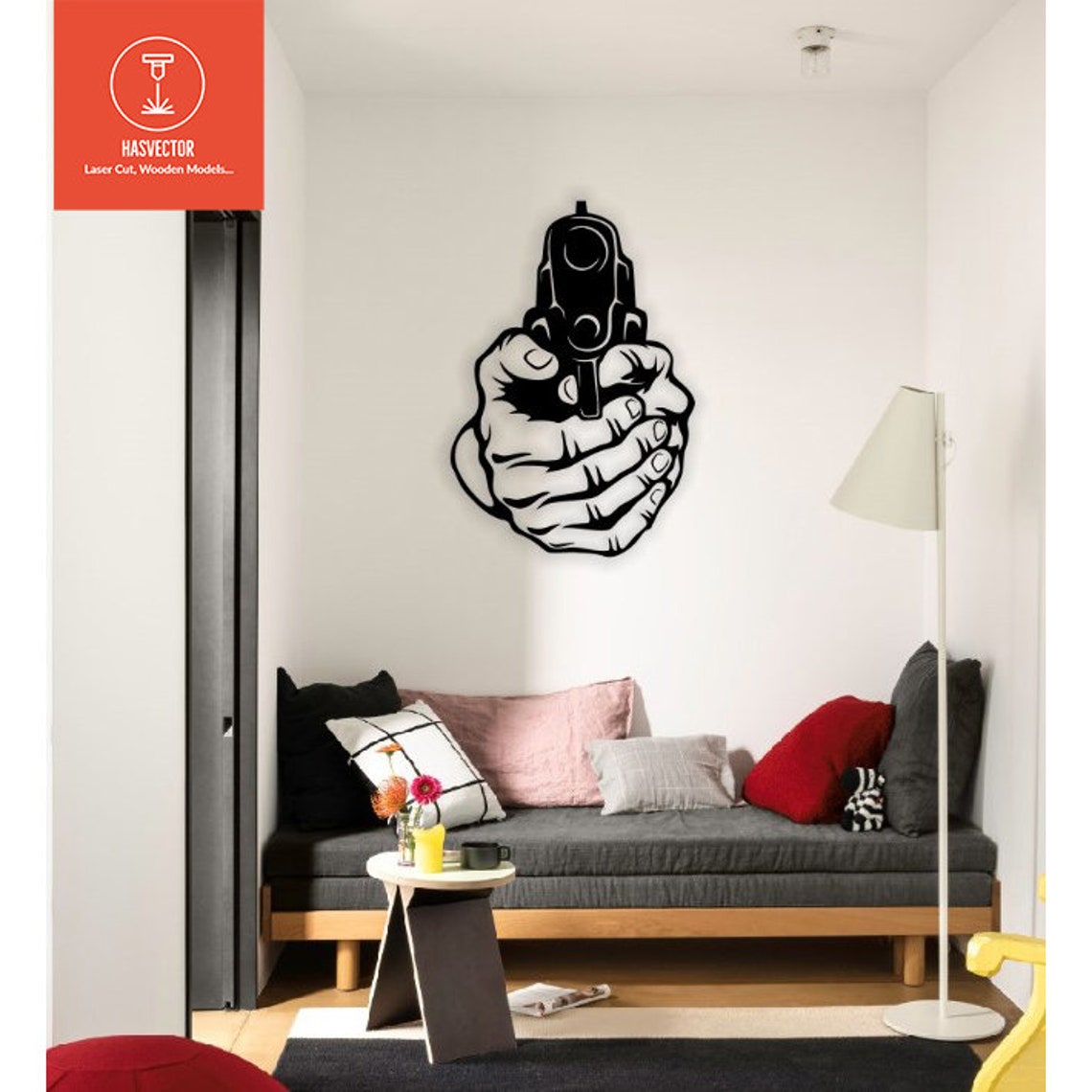 Lasercut Gun Shooter Wooden Metal Wall Decoration Vector Art SVG CDR ...