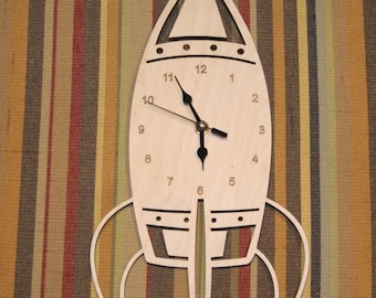 Lasercut Rocket Wall Clock Design Wooden Model For Kid Rooms SVG DXF Files