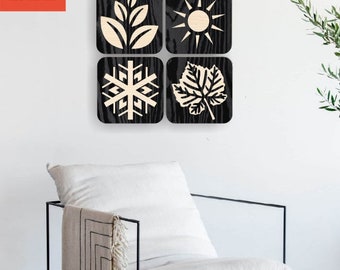 Lasercut Four Seasons Decoración de pared Invierno Verano Otoño Primavera Patrón Madera Metal Vector Arte SVG CDR Archivos