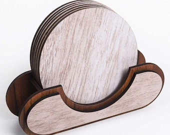 Set di sottobicchieri con supporto SVG, modello per sottobicchieri tagliati al laser, file PDF DXF CDR per sottobicchieri in legno, design tagliato in legno da 3 mm
