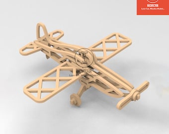 Lasercut Plane Airplane Model Wooden 3D Puzzle Toy 2.6 mm Plan Vector SVG CDR Files