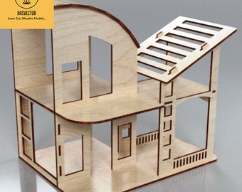 Lasercut Dollhouse Model 3D Decorative Wooden Toy 6 mm House Plan SVG CDR Files