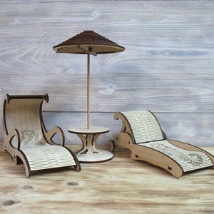 Silla de playa cortada con láser con paraguas juguete de madera 3,6 mm Plan SVG DXF archivos