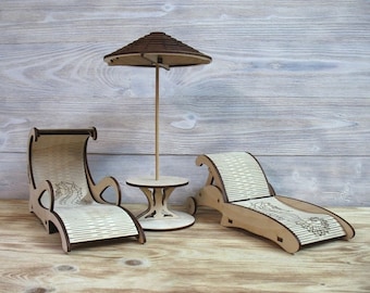 Lasercut Beach Chair With Umbrella Wooden Toy 3.6 mm Plan SVG DXF Files