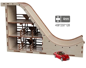 Lasercut Car Jumping Ramp, Garage Model Wooden 3D Puzzle Toy 4 mm Parts Plan SVG DXF Files