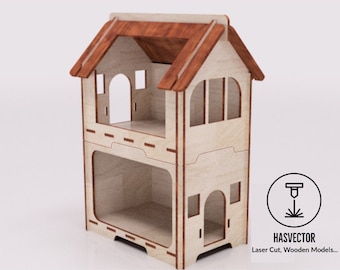 Lasercut Dollhouse Model 3D Decorative Wooden Toy 6 mm House Plan SVG CDR Files