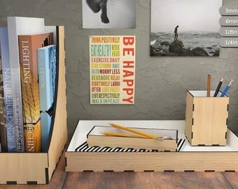 Desk Organizer Set Laser Cut Files | 4 Office Storage Designs SVG DXF CDR Ai Pdf | Wood Cutting Plans for 3mm & 6mm