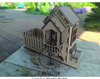 Lasercut Teehaus aus Holz Küche Handwerk Modell 3 mm Plan SVG CDR Dateien
