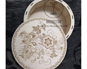 Caja de regalo cortada con láser pájaro y patrón floral grabado caja de madera modelo 2,8 mm Plan SVG CDR archivos