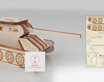 Lasercut Tanque de madera Panzer Modelo simple 3D Puzzle Juguete 4 mm Archivo SVG