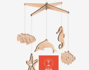 Lasercut partie nautique modèles mer animaux jouet en bois pour enfants chambre Vector Art SVG CDR fichiers