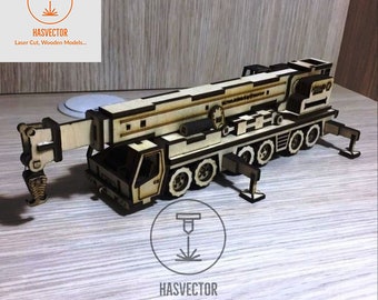 Lasercut Crane Model Wooden 3D Puzzle Toy 3 mm Plan Vector SVG CDR Files