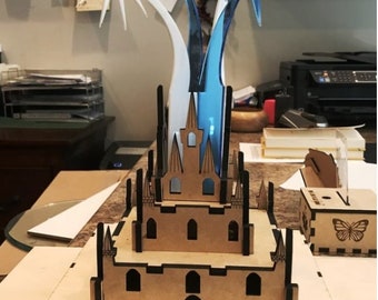 Lasercut Schloss Modell, 3D dekorative Holzburg Design 3 mm Plan DXF SVG CDR Dateien