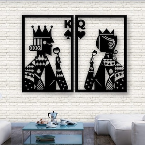 Lasercut Rey y Reina Naipes Madera Metal Decoración de pared Vector Arte SVG DXF CDR Archivos