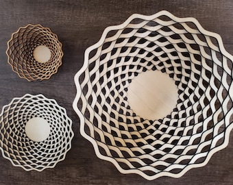 Modèle de bol de fruits découpé au laser, panier décoratif en bois pour la maison, plan, fichiers DXF SVG