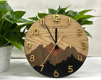 Lasercut Mountain Wall Clock Design Wooden Model SVG DXF Files