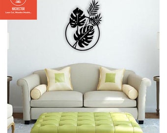 Lasercut Planta Hoja Madera Metal Pared Decoración Floral Vector Arte SVG CDR Archivos