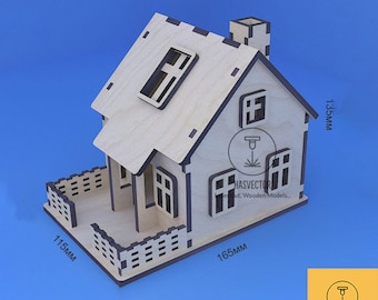 Lasercut casa de muñecas Villa modelo 3D juguete de madera decorativo 4 mm casa Plan SVG CDR archivos