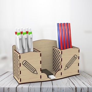 Lasercut Pen Holder Wooden Desk Organizer Model 3 mm Plan SVG DXF Files