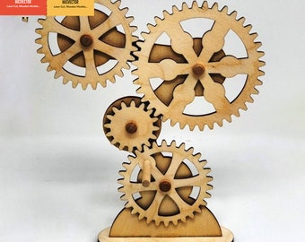 Lasercut Gear Art Model Decorative Wooden Toy Design 1/4&quot; Plan SVG CDR Files