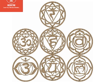 Lasercut 7 Chakras Wooden Ornament Models Jewelry Vector Pack SVG CDR Files