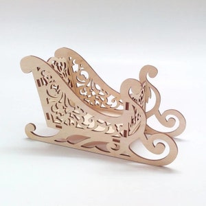 レーザーカットサンタそりモデル 3D 装飾クリスマスカート木製おもちゃ 3 mm プラン SVG DXF ファイル