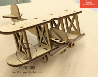 Modelo de avión cortado con láser Juguete de rompecabezas 3D de madera 4 mm Plan de avión Vector SVG Archivos CDR
