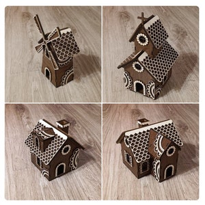Lasercut Village House Models Set(4 Models) 3D Decorative Wooden Toy Set 3 mm Dollhouse Plan SVG DXF Files