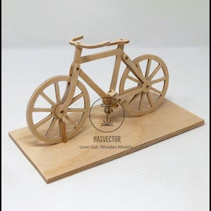Lasercut bicicleta modelo 3D decorativo madera bicicleta diseño juguete 1/4 "y 1/8" piezas Plan SVG CDR archivos