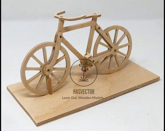 Lasercut vélo modèle 3D décoratif vélo en bois Design jouet 1/4" et 1/8" pièces Plan SVG CDR fichiers