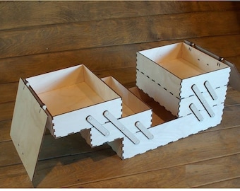 Caja de almacenamiento Lasercut Organizador de escritorio de madera Modelo 3 mm Plan SVG DXF CDR Archivos