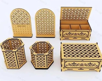 Lasercut Wooden Box Model Pen Holder Desk Organizer 3 mm Plan DXF SVG Files