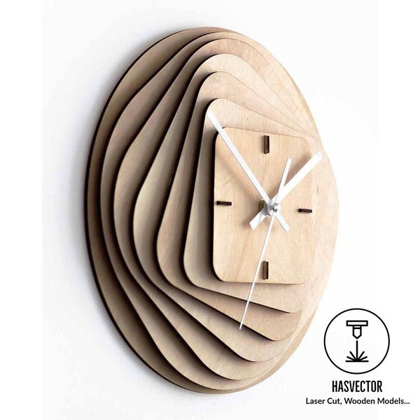 Lasercut Geometric Decorative Wall Clock Design Wooden Metal Model SVG CDR Files