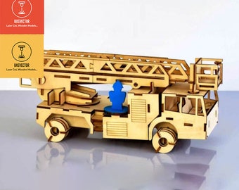 Lasercut Firetruck Model 3D Decorative Wooden Toy Design 2.25 mm Plan SVG CDR Files