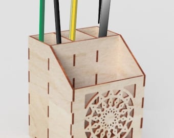 Lasercut Wooden Desk Organizer Pattern Pen Holder Model 3 mm Plan DXF SVG CDR Files