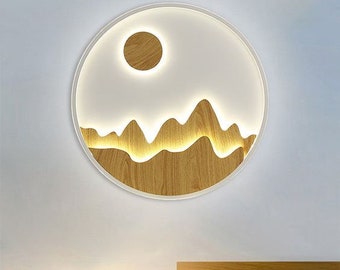 Lasercut Nature Wall Decoration 3D Nature Mountain, Sun Patterns Wooden Layered Vector Art SVG DXF Files