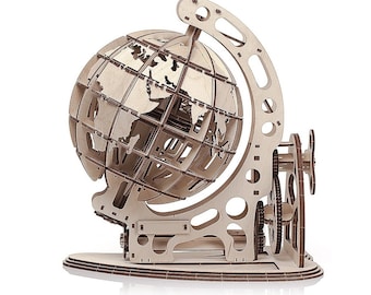 Lasercut Globe Model 3D Decorative Wooden Toy 2.6 mm Puzzle Plan SVG PDF Cdr Ai  Files