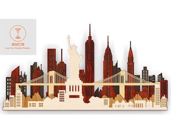 Lasercut Layered New York Model 3D Decorative Wooden Wall Decoration Plan SVG CDR Files