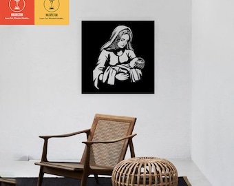 Découpe au laser vierge marie et bébé jésus panneau décoration murale en métal en bois vecteur art SVG fichiers CDR