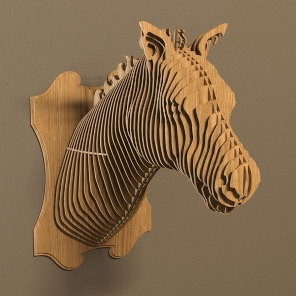 Tête de cheval découpée au laser, modèle 3D, décoration murale en bois, motifs 4 mm, fichiers SVG DXF CDR