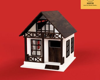 Lasercut House Model 3D Decorative Wooden Toy 4 mm House Plan SVG CDR Files