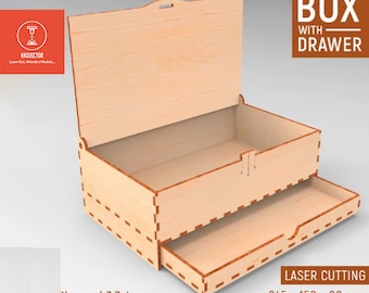 Lasercut Storage Box With Drawer Organizer Wooden 3D Model 3.7 mm Plan SVG CDR Files