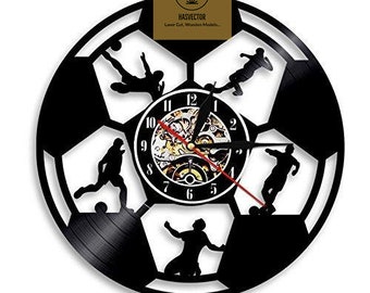 Lasercut Football Soccer Patterns Wall Clock Design Wooden Metal Model SVG CDR Files