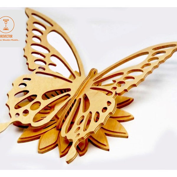 Lasercut Schmetterling auf Sonnenblume Modell 3D dekorative Holzspielzeug Plan SVG CDR Dateien