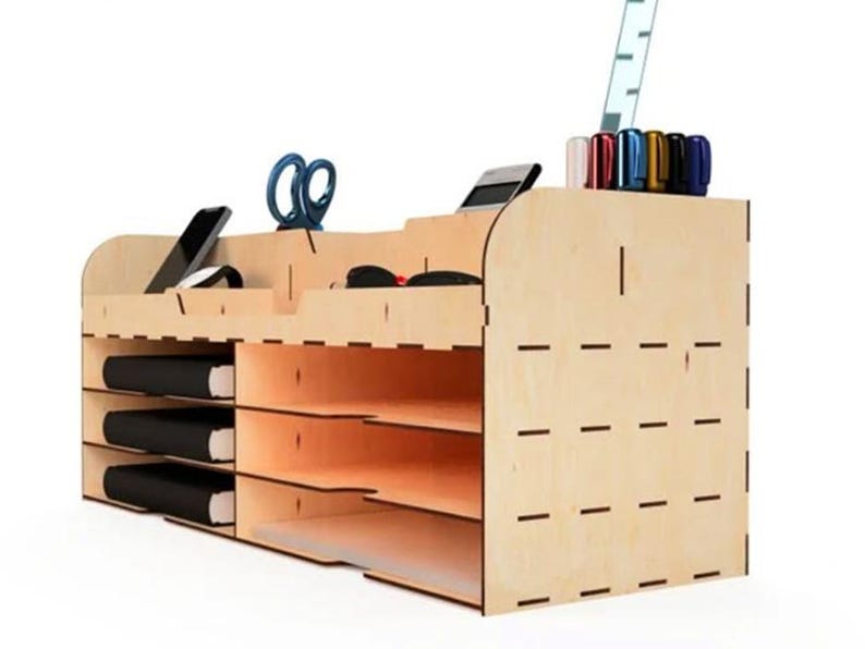 Desk Organizer Set Laser Cut File | Wooden Storage Box SVG DXF CDR Pdf ...