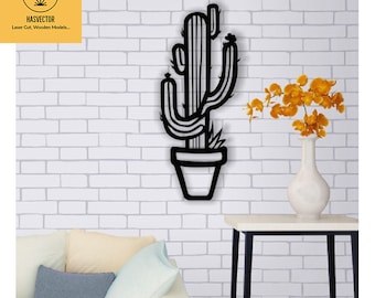 Lasercut Cactus madera Metal pared decoración Vector arte SVG CDR archivos