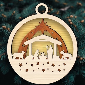 Lasercut Natividad Ornoment Modelo 3D Juguete de madera decorativo Feliz Navidad Archivos SVG DXF CDR