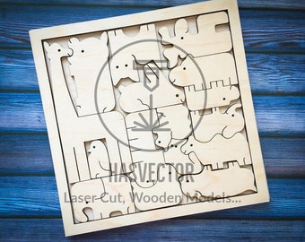 Lasercut Animal Puzzle For Kids Wooden Toy SVG CDR Files