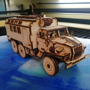 Lasercut Ural Truck 3D Puzzle With Assembly Instructions Wooden Toy 1.6 mm Plan SVG DXF Files