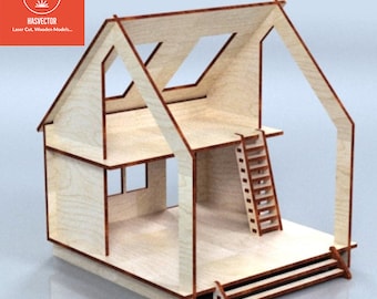 Lasercut Dollhouse Model 3D Decorative Wooden Toy 4.5 mm House Plan SVG CDR Files